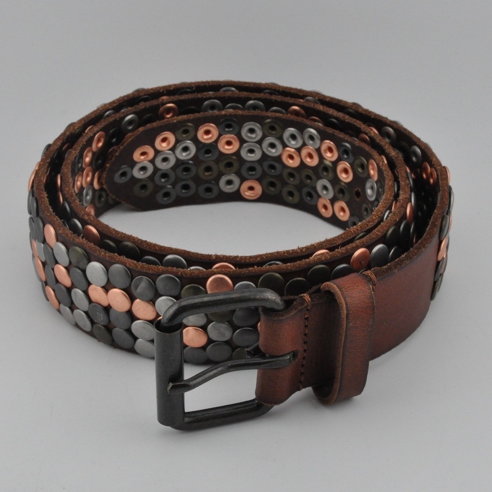 Amsterdam Heritage Studded Leather Belt 85 Brown Excellent Multi-Tone Studs - Picture 1 of 5
